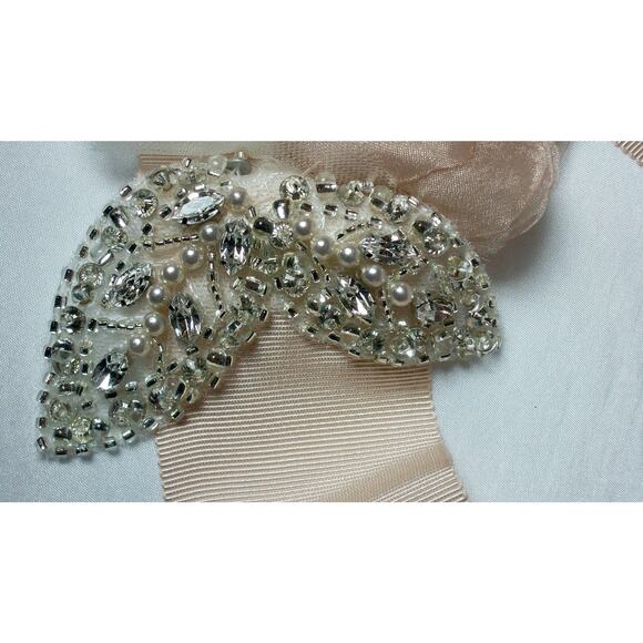 Blush Tea Rose Rhinestone Floral Bridal Belt Wedding MOB Prom Formal belt sash - Picture 3 of 5